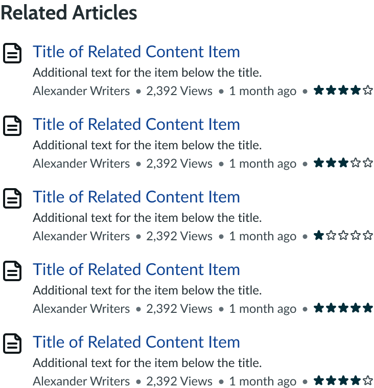 related content component utilizing ratings to display in list