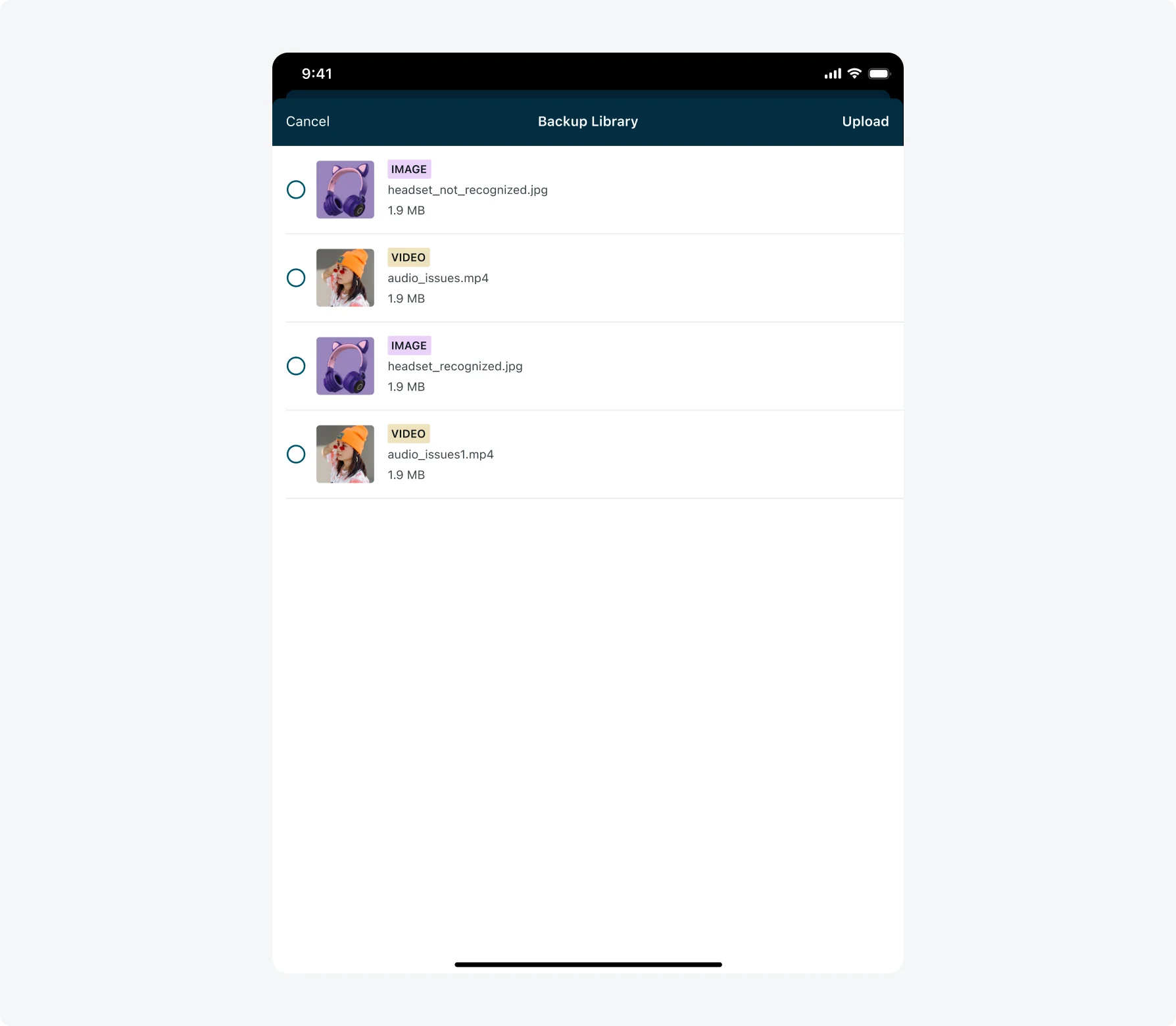 Backup library in an iPad screen size, portrait orientation
