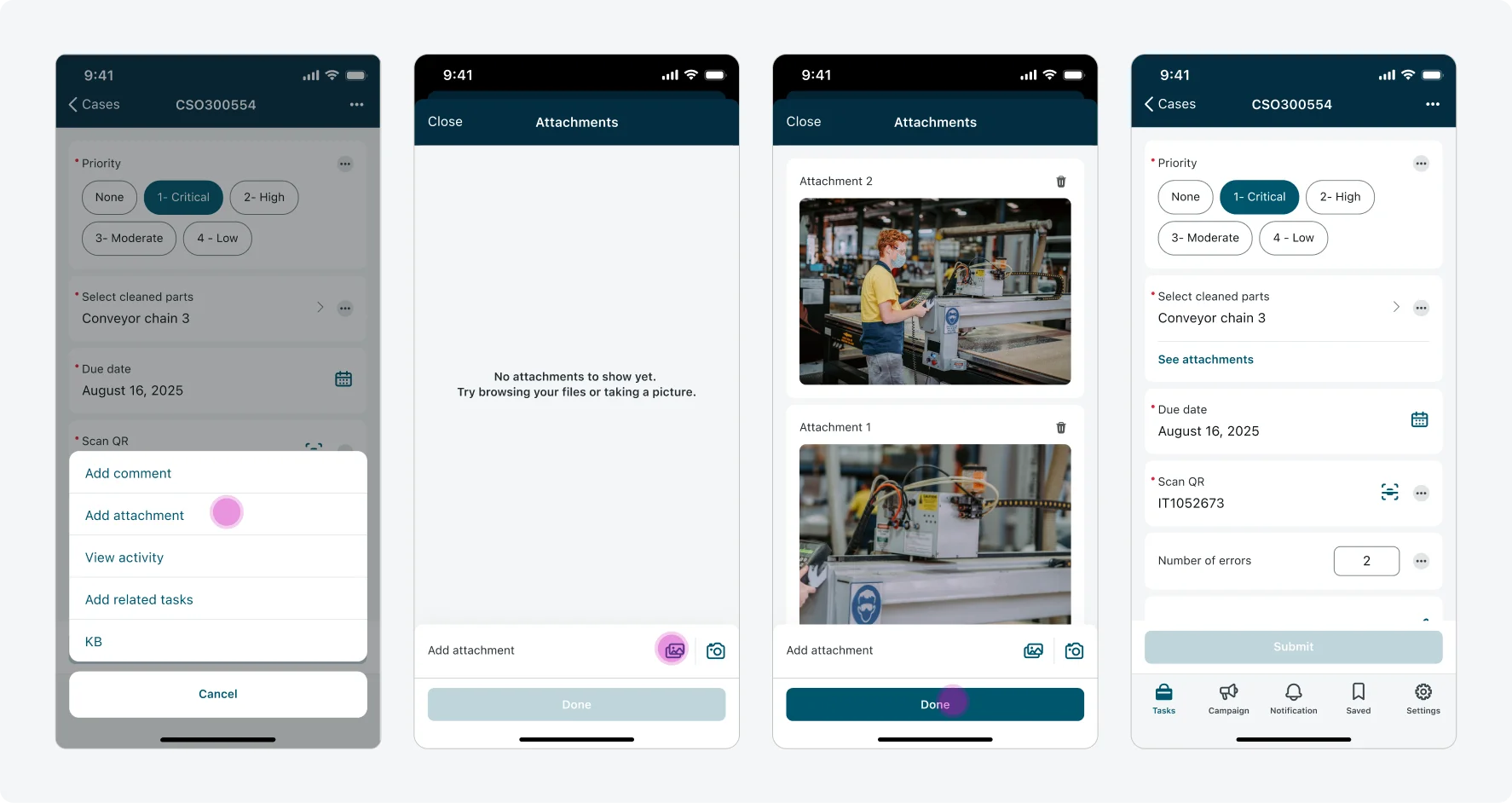 Flow showing a user adding attachments to an input