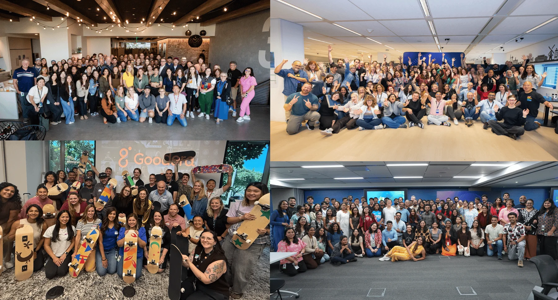 A photo of ServiceNow design employees in San Diego, Amsterdam, and Hyderabad.