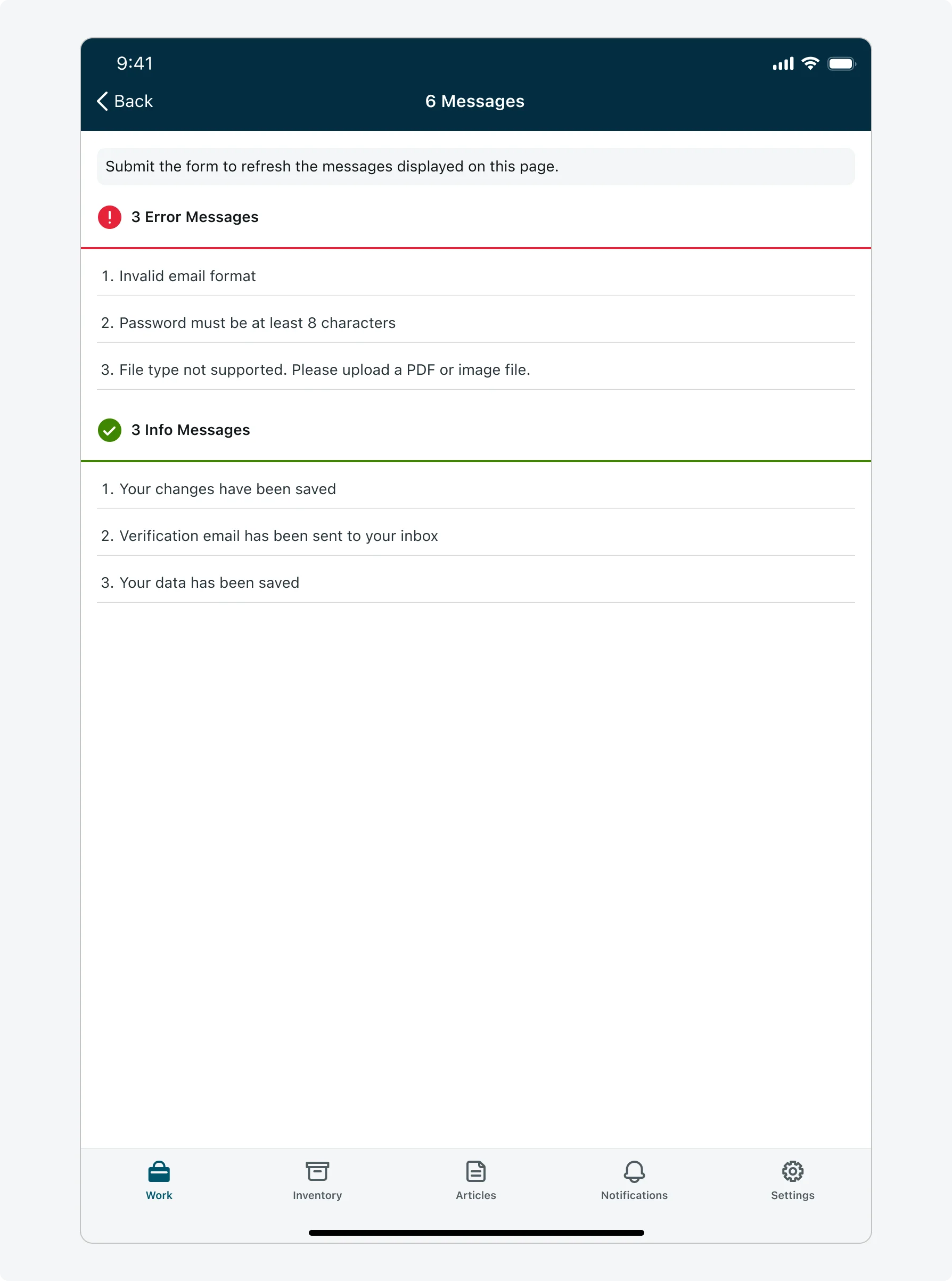 Updates screen - iPad