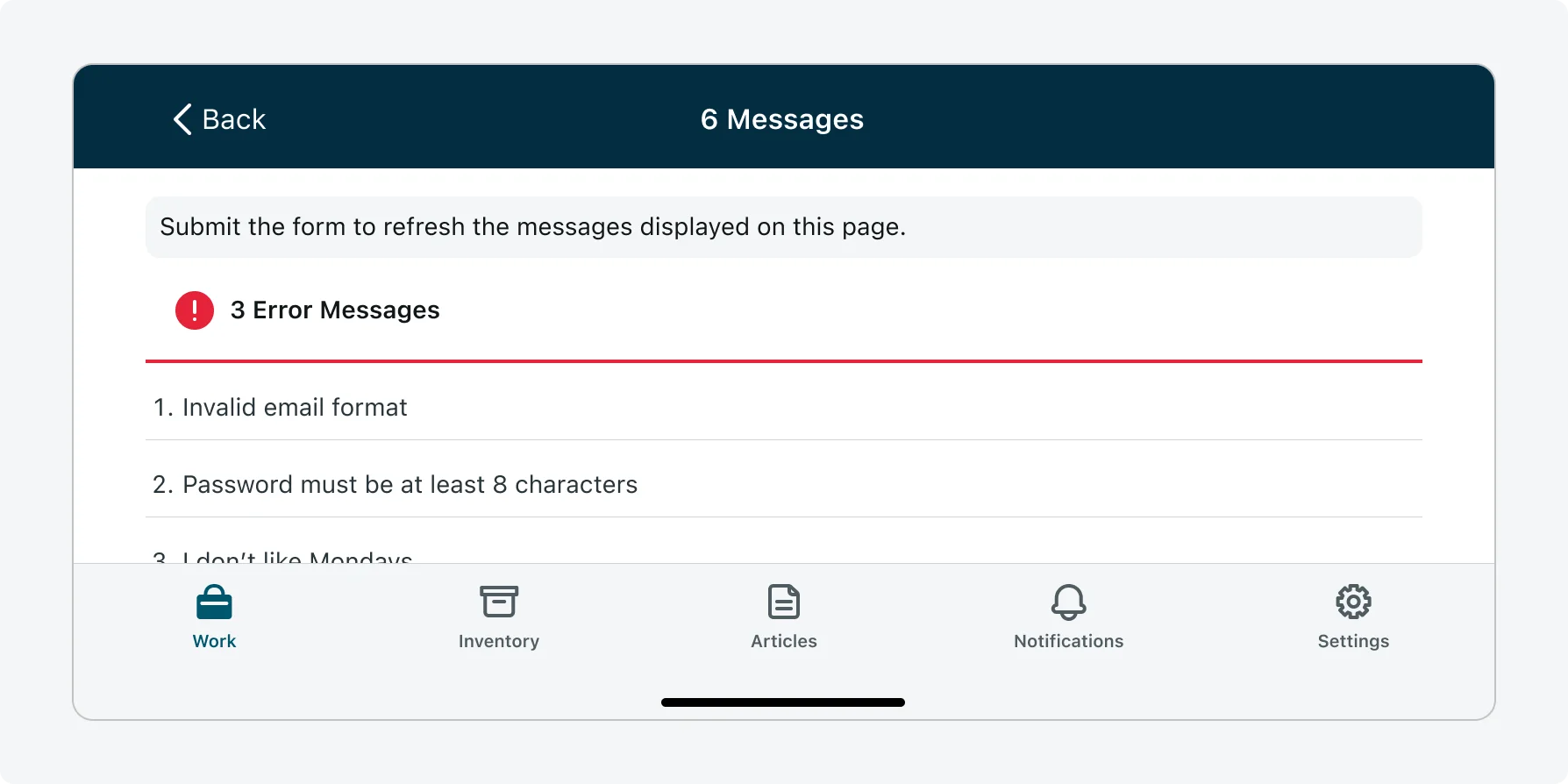 Updates screen in landscape orientation