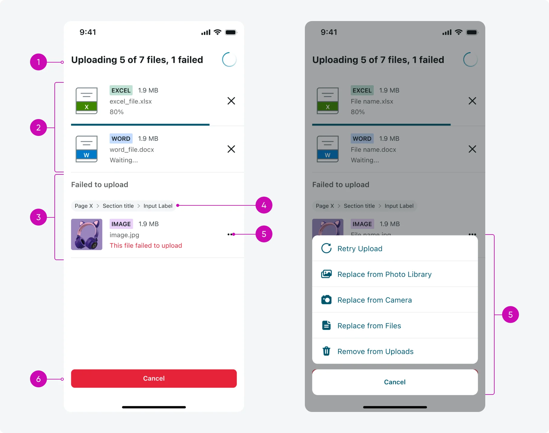 Upload manager screen anatomy