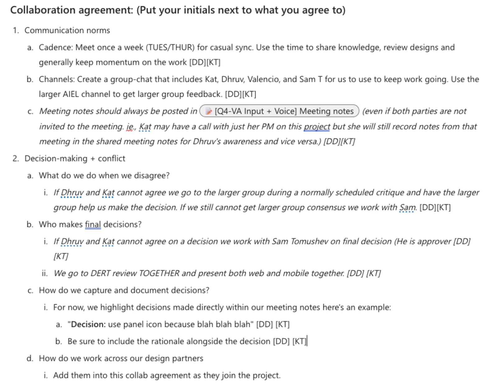 An image showing a list of collaboration agreement statements
