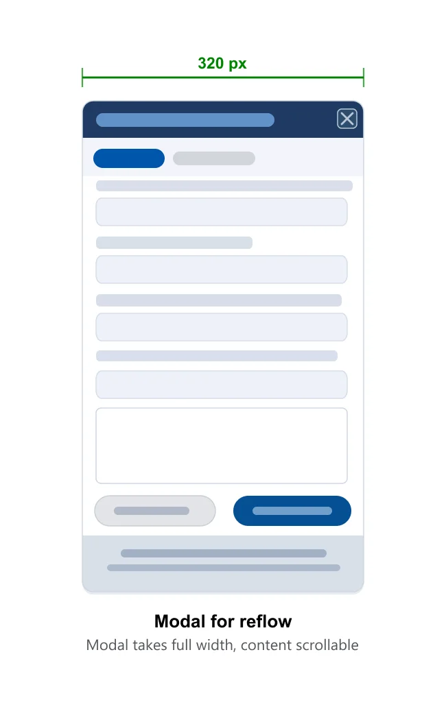 A modal dialog takes over the narrow viewport, providing a focused interaction context with a clear close action.