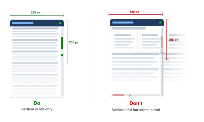 Vertical-only scrolling (left) vs. two-dimensional scrolling (right