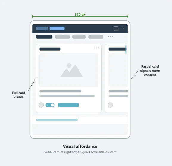 A visual affordance at the right edge signals additional content is available. The partially visible card confirms more items exist to the right.