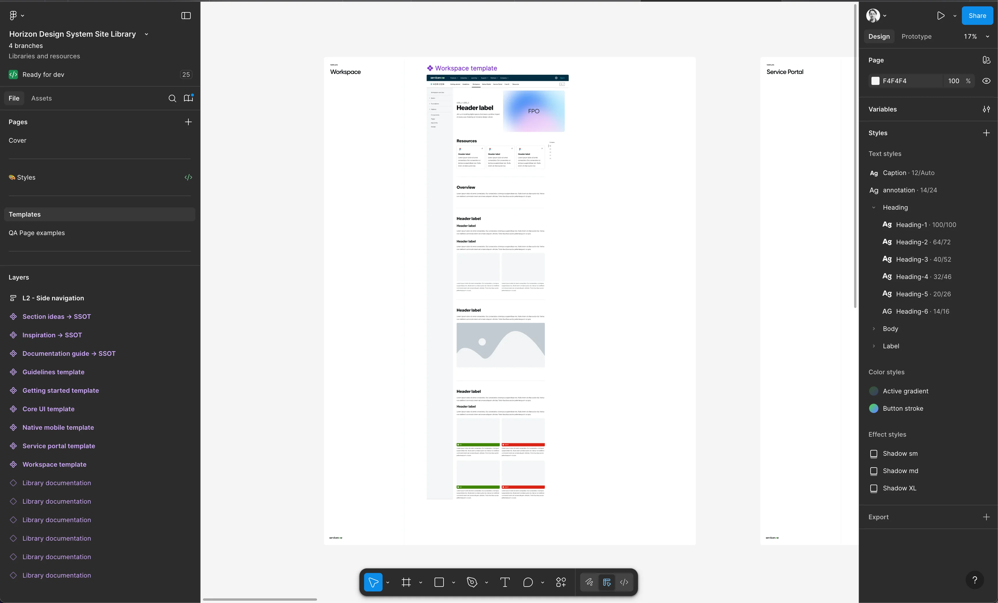 Figma screen showing early wireframes for the Horizon website