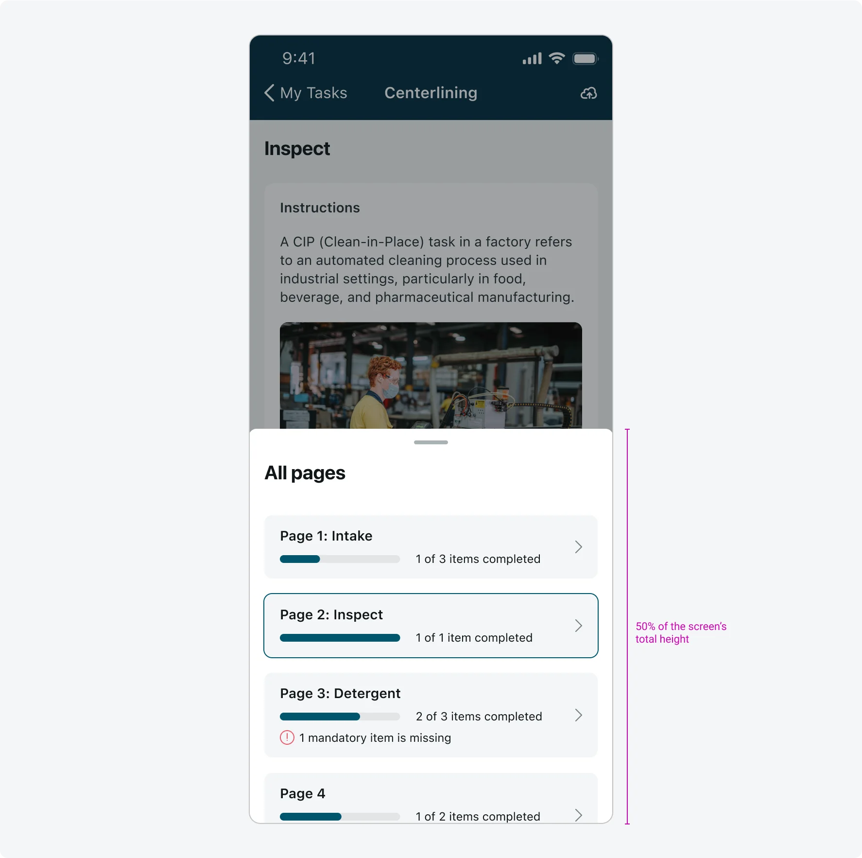 Navigation menu - alignment half open sheet