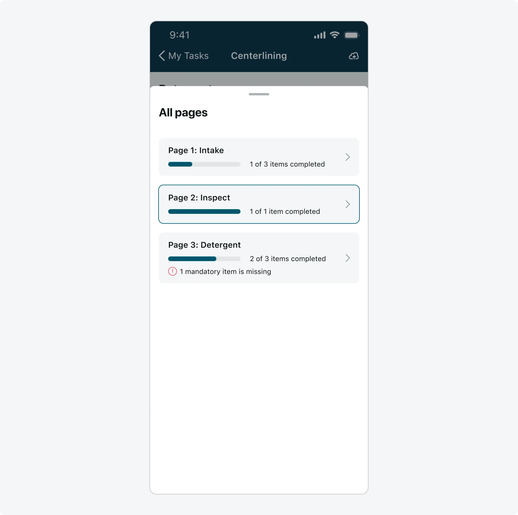 Navigation menu - alignment of cards inside the sheet