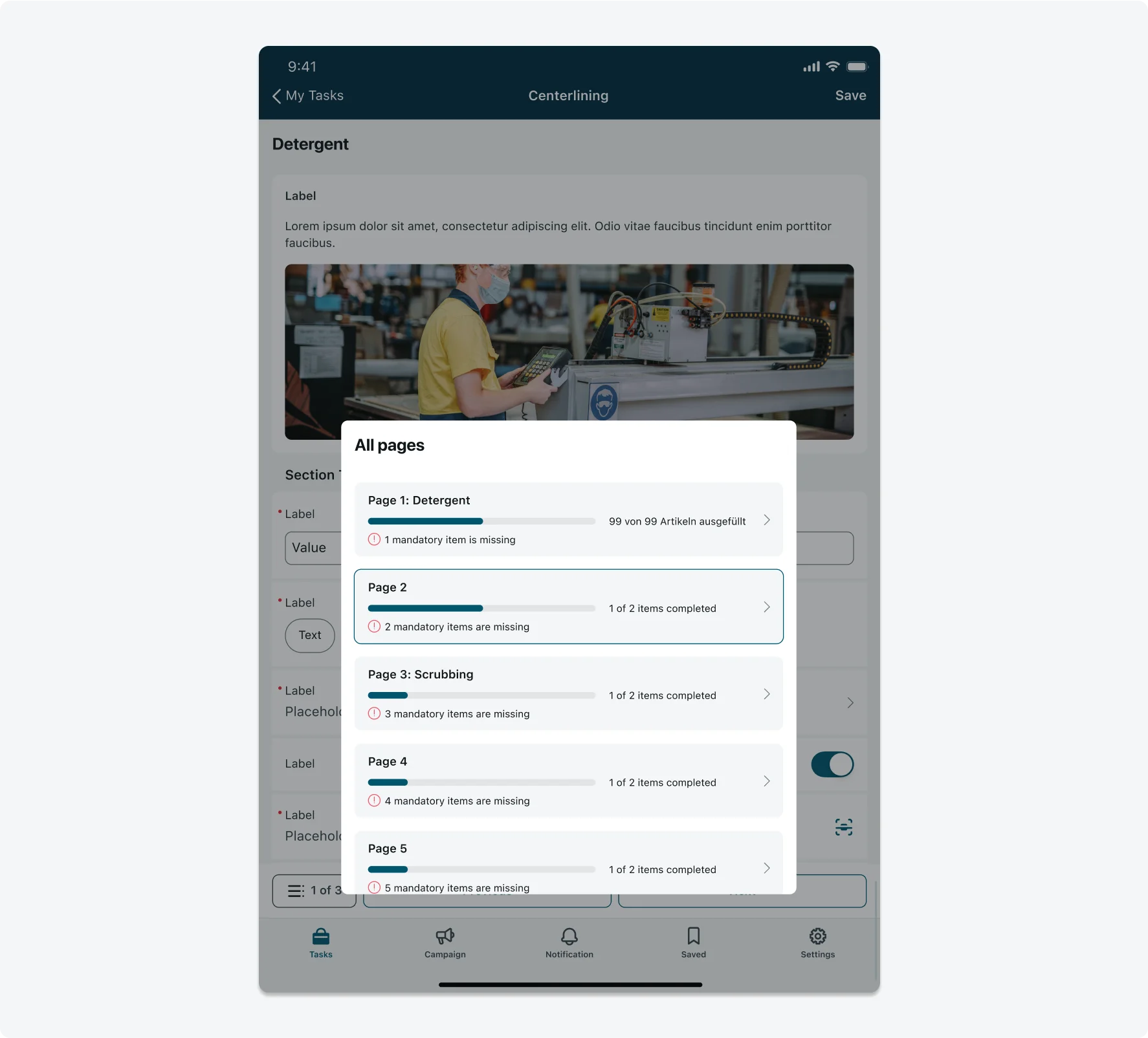 Navigation menu on an iPad