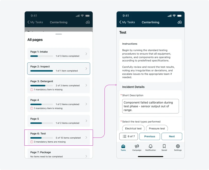 Navigation menu - Navigating through the input form pages
