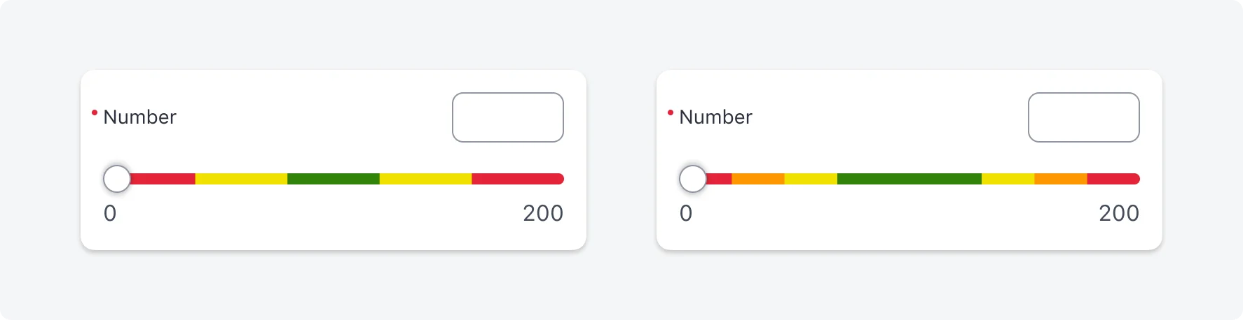2 sliders showing multiple ranges using 3 and 4 colors