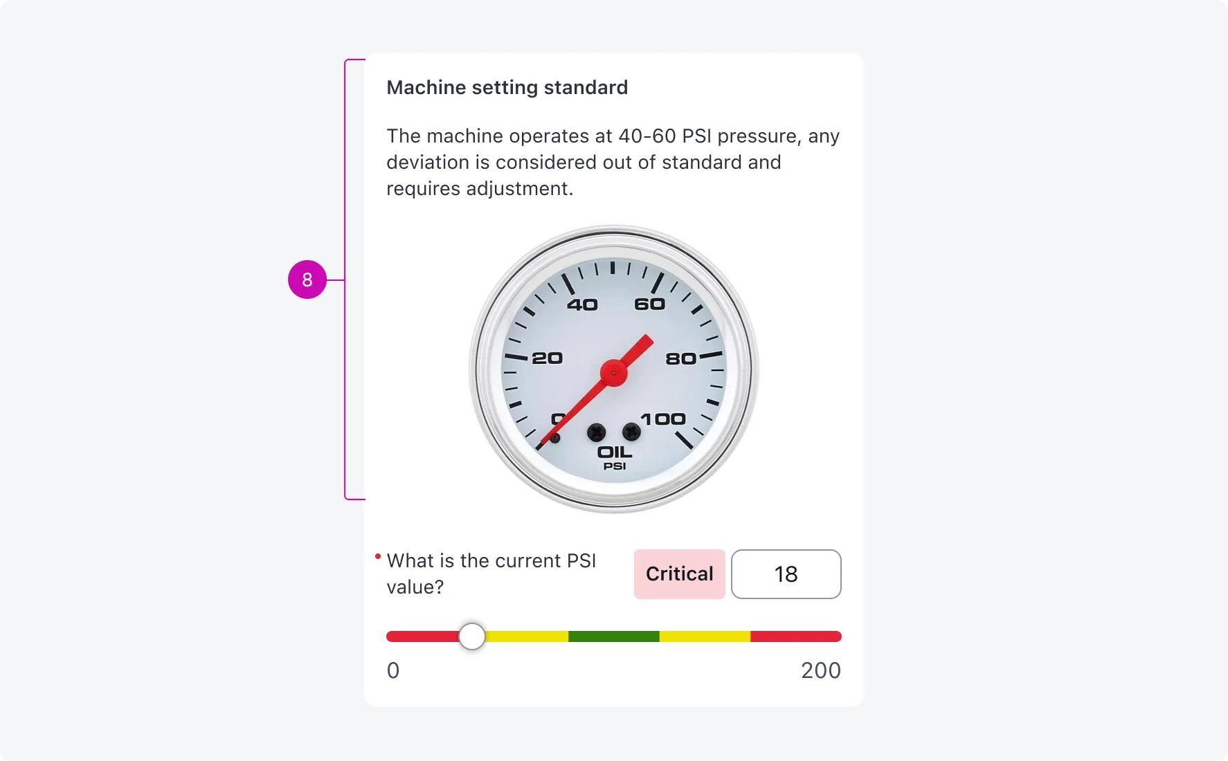 Slider input configured with descriptive elements