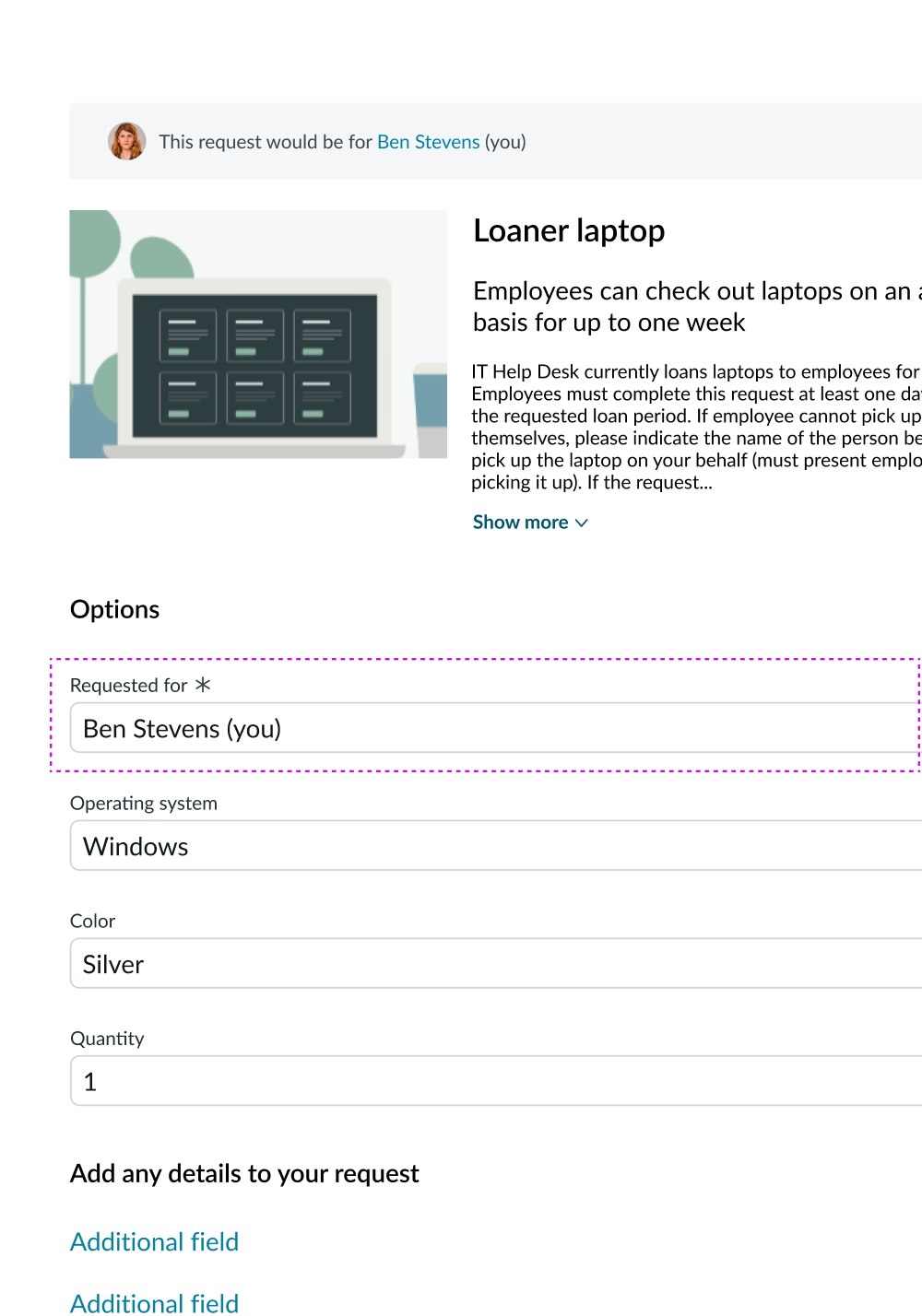 request for option appearing in-line as a form field