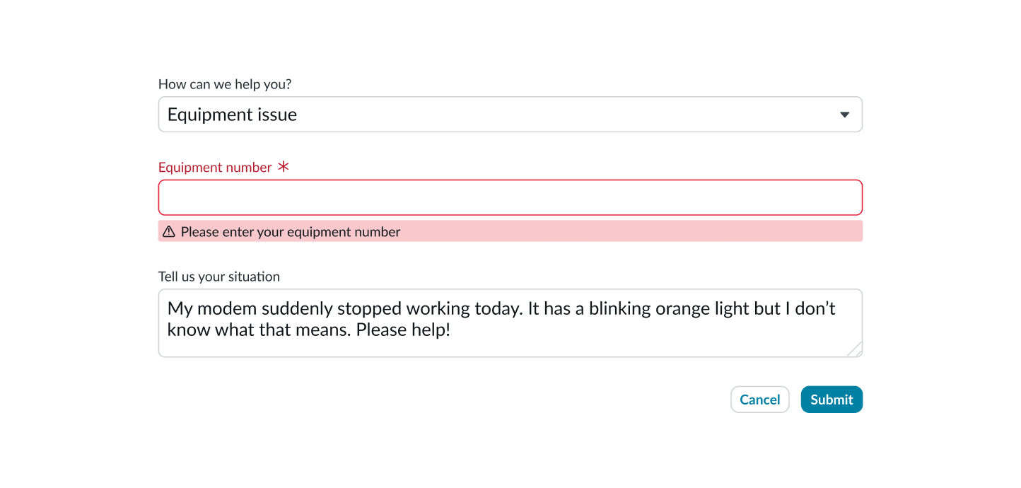 error state for the form control in the catalog item