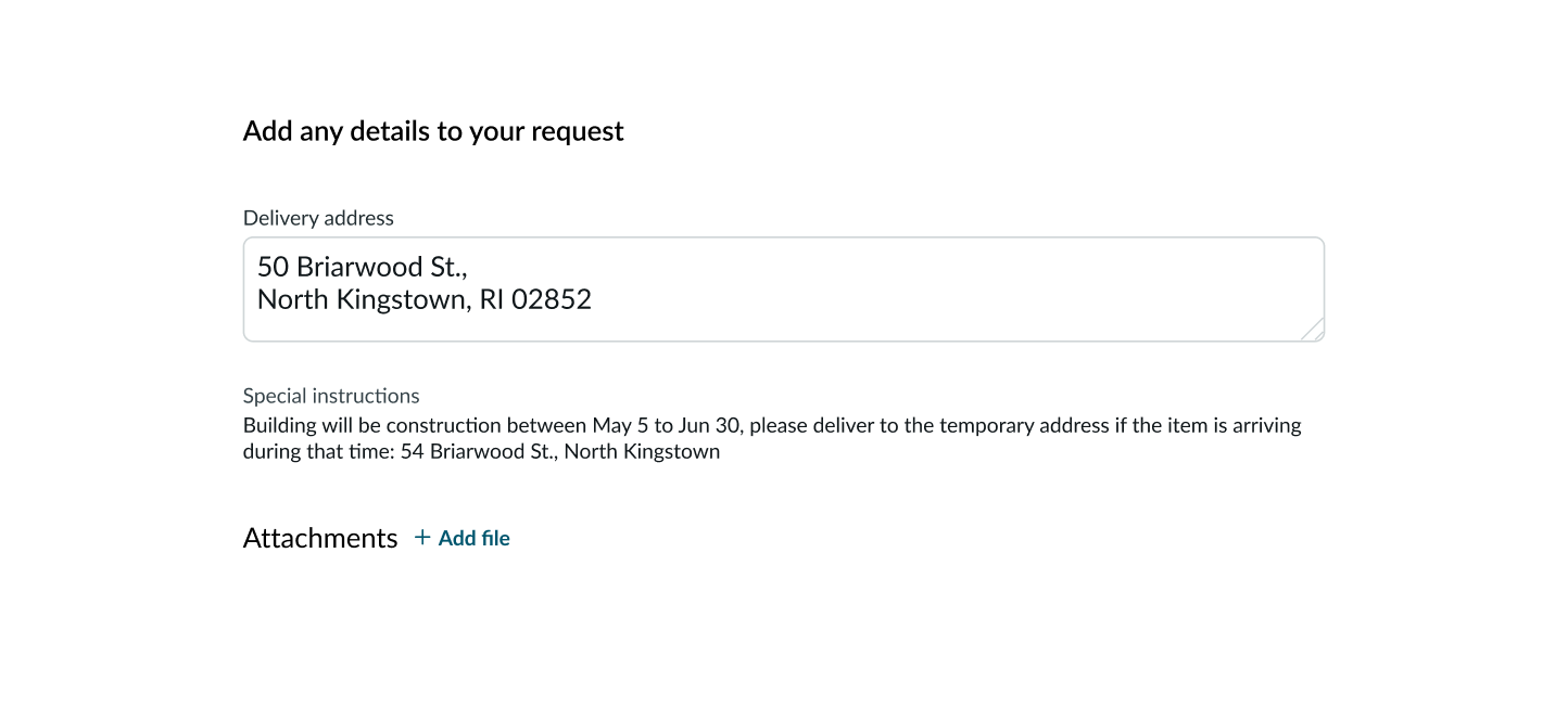 user input for additional details in the More Details section of catalog item