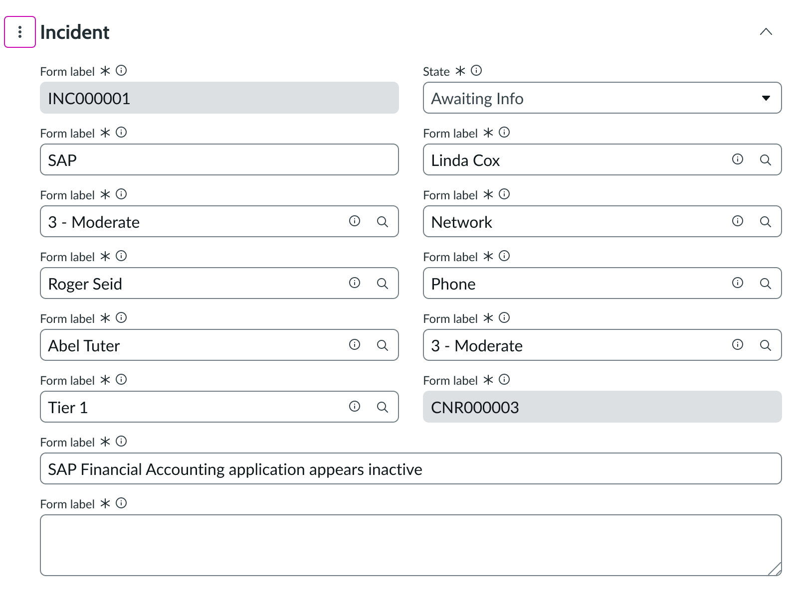 A form in an experience without the navigation menu option showing.