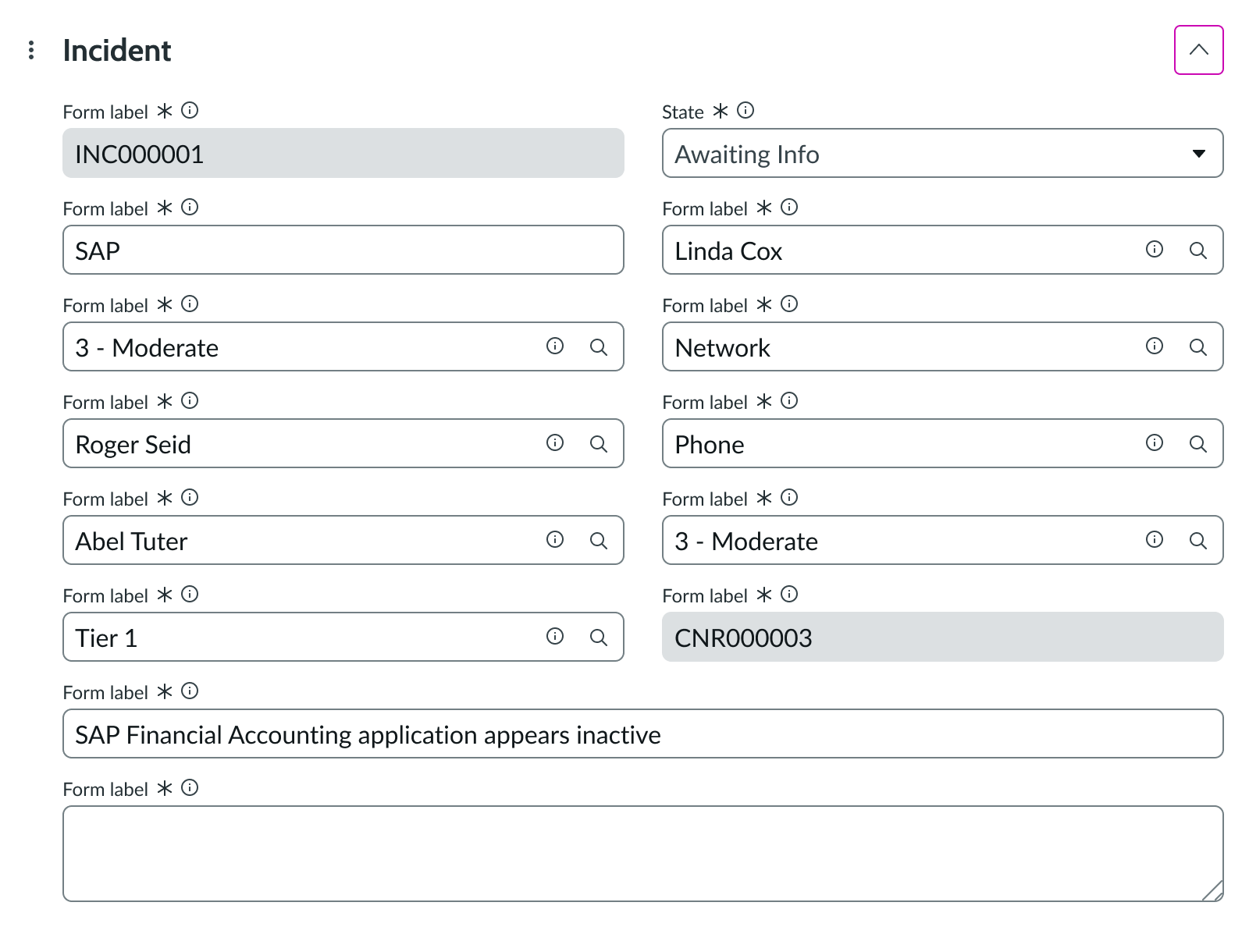 A form showing in an experience without the disclosure control so that the form is always open