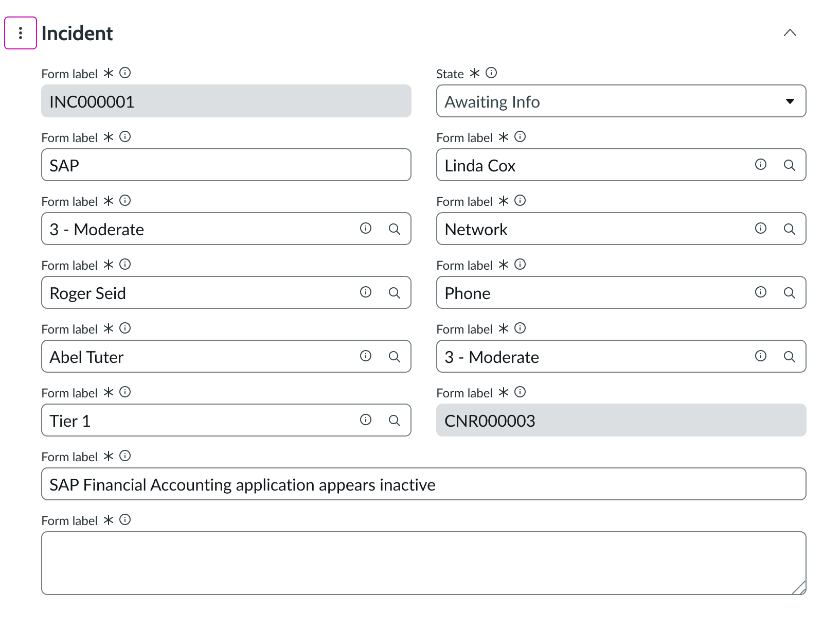 A form in an experience without the navigation menu option showing.