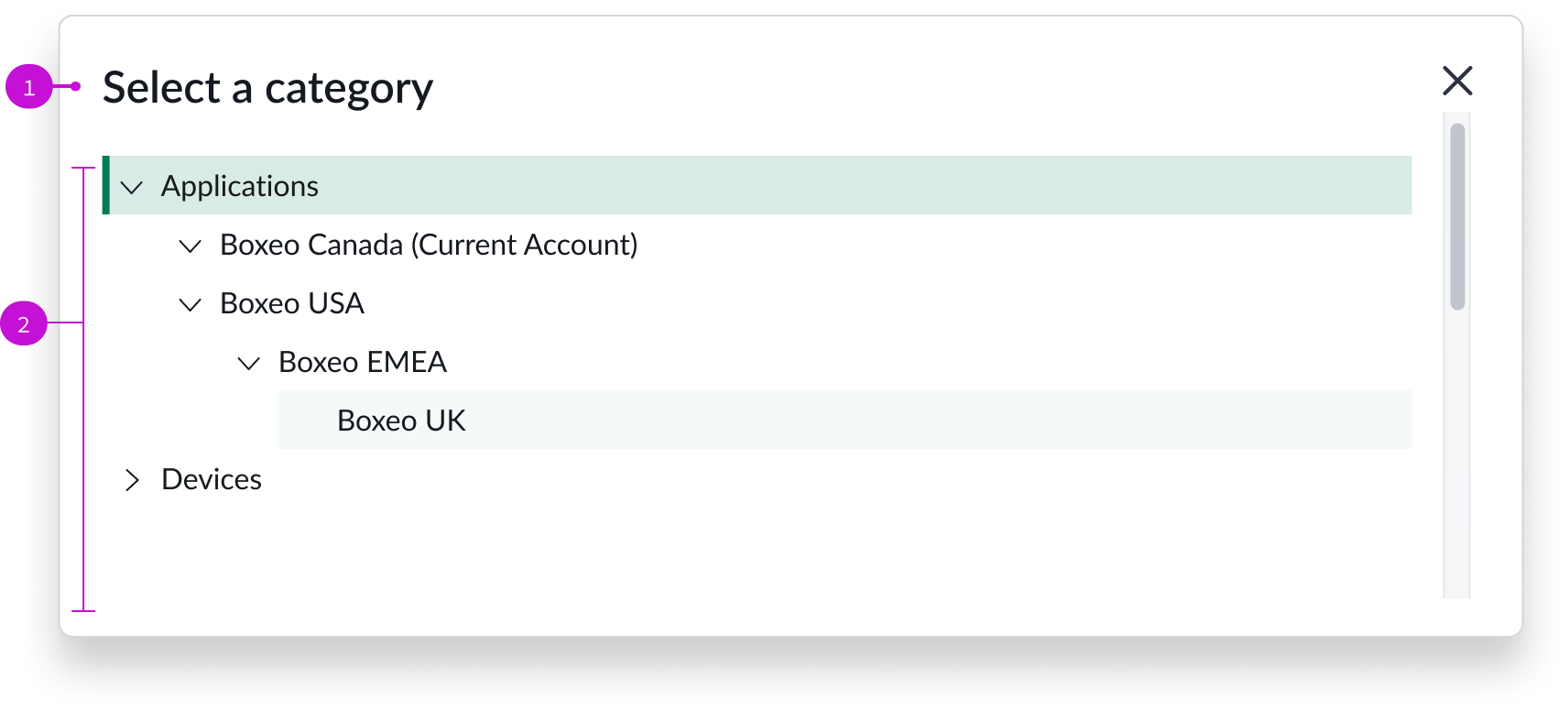 Anatomy of the knowledge category picker modal