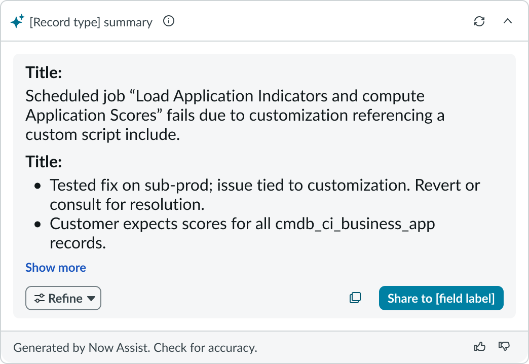 AI Summary Card showing the content truncated with a "Show more" button.