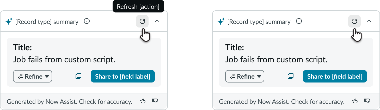 AI Summary Card showing selection of the refresh button.