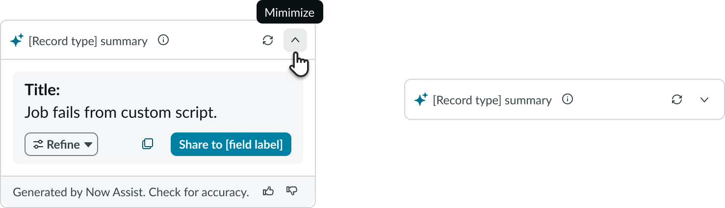 AI Summary Card showing selection of the minimize button.