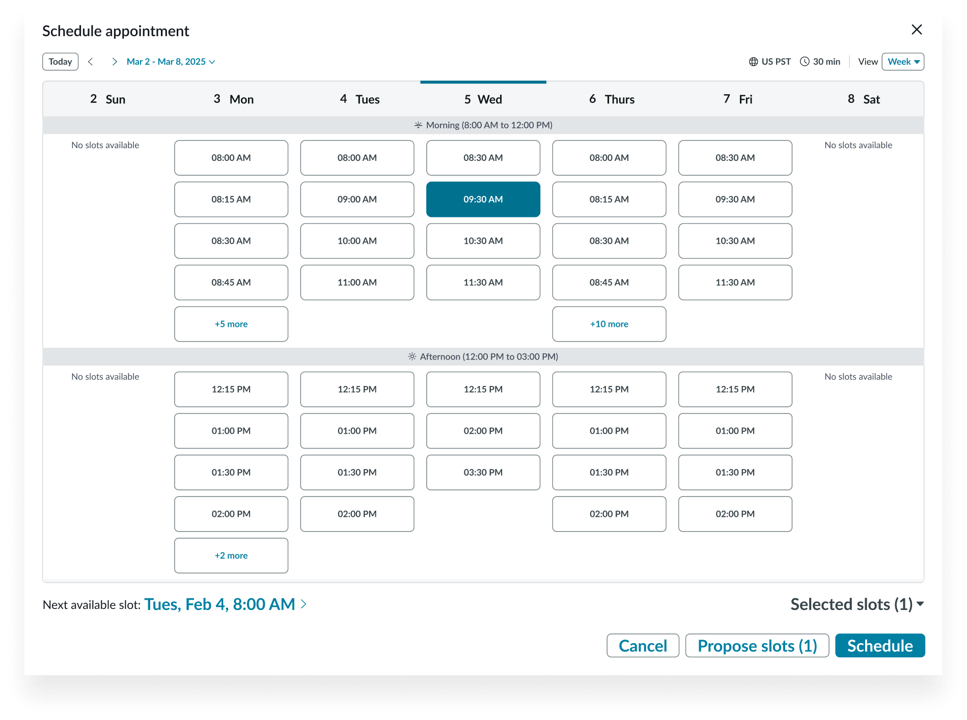 appointment calendar week