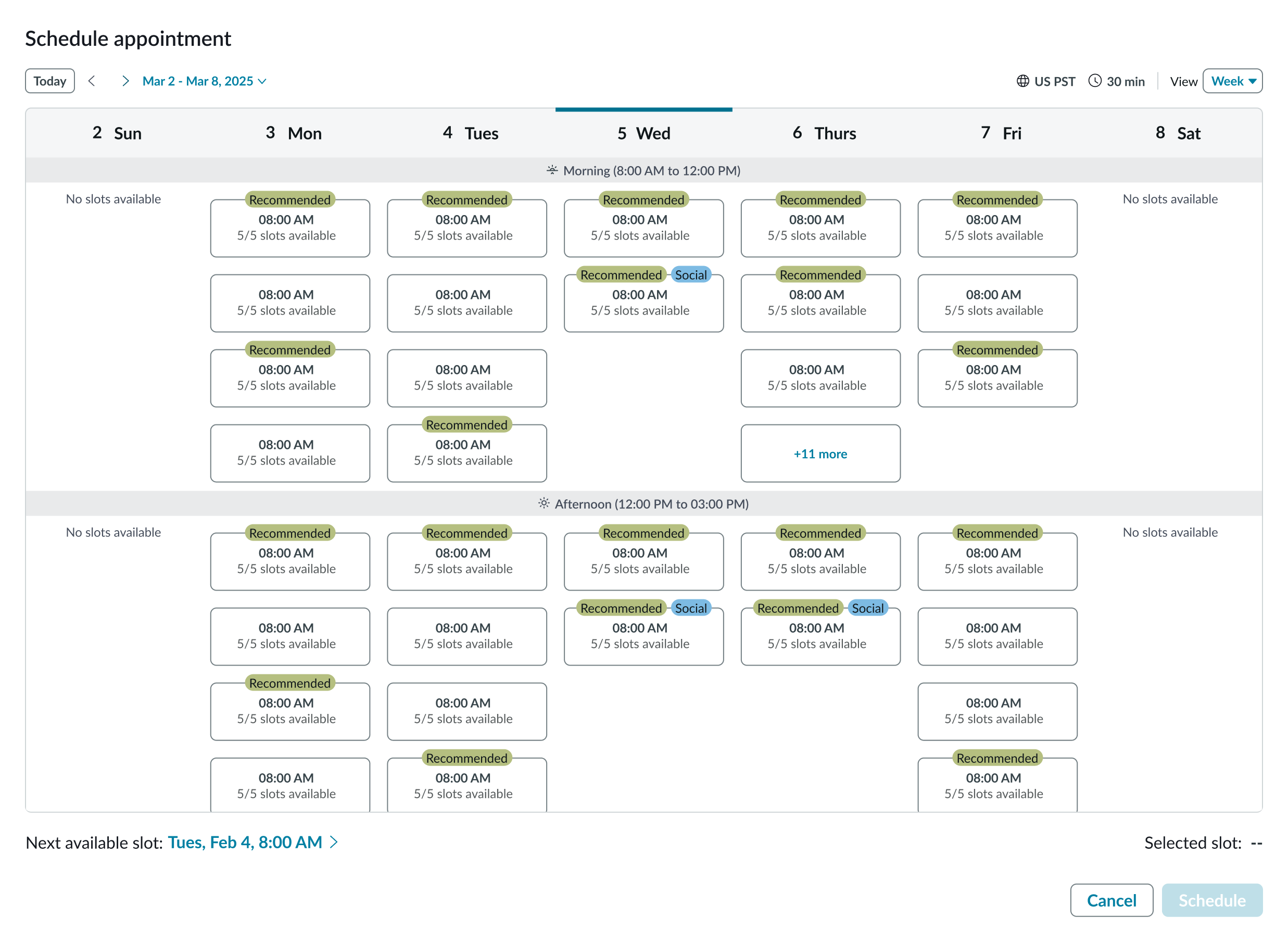 anatomy of the appointment calendar component