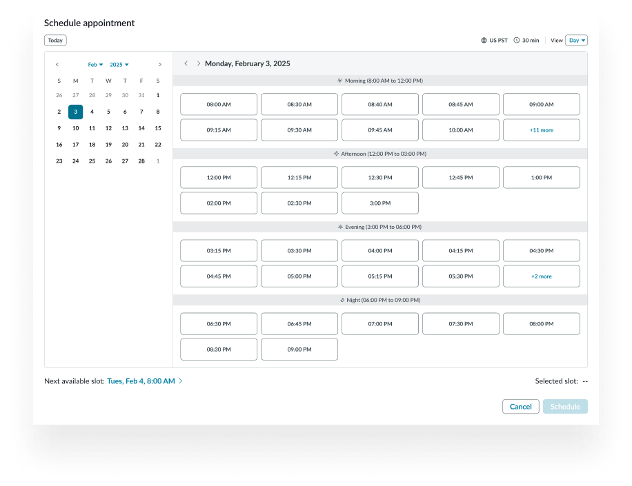 better view of many appointment slots with day view