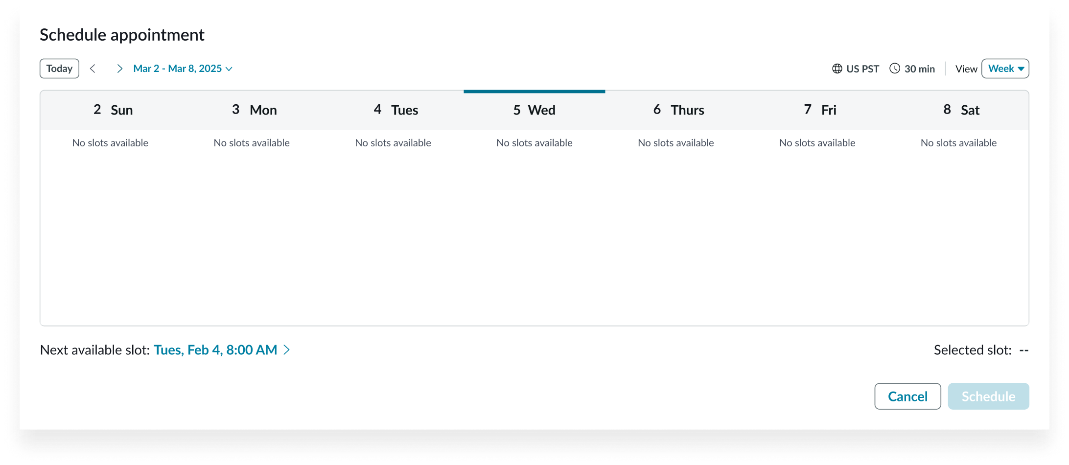 no appointments in day view