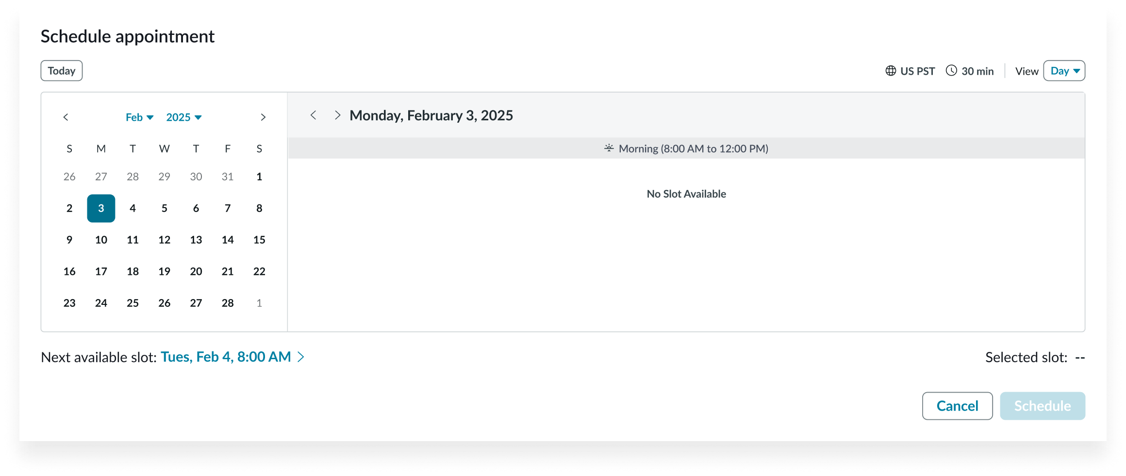 no appointments in day view