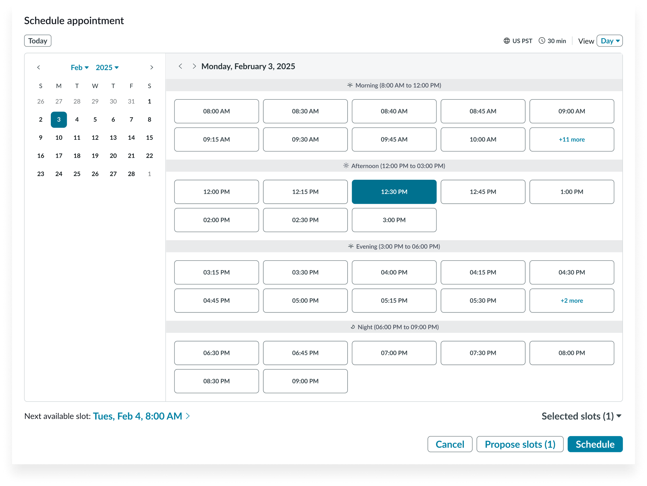 selecting an appointment enables scheduling
