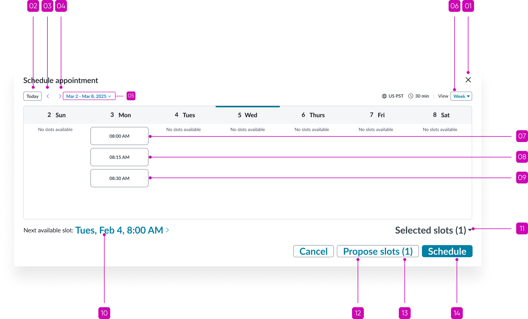 tab order of appointment calendar component in week
view