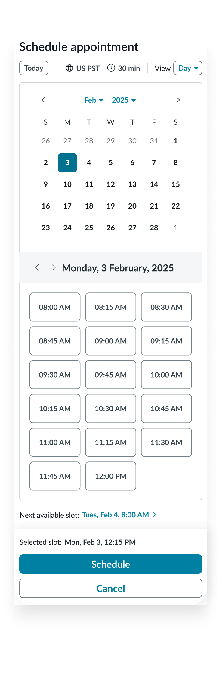 tab order of appointment calendar component in day
view