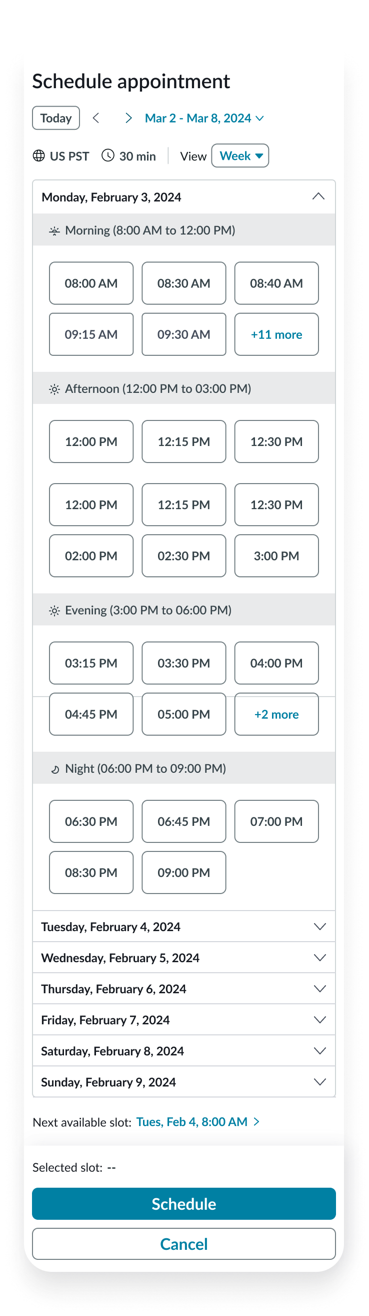 tab order of appointment calendar component in day
view