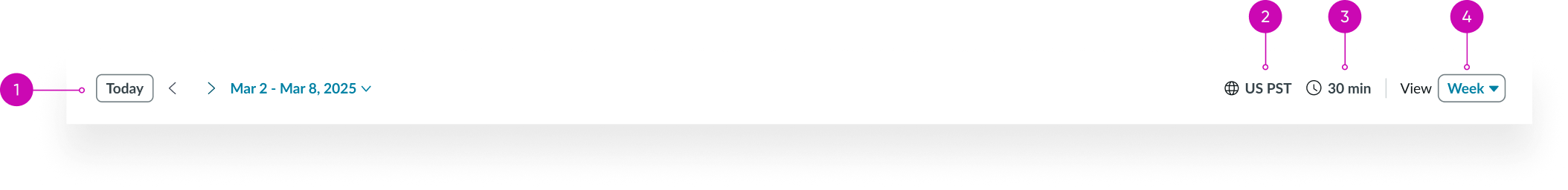 anatomy of the appointment calendar header