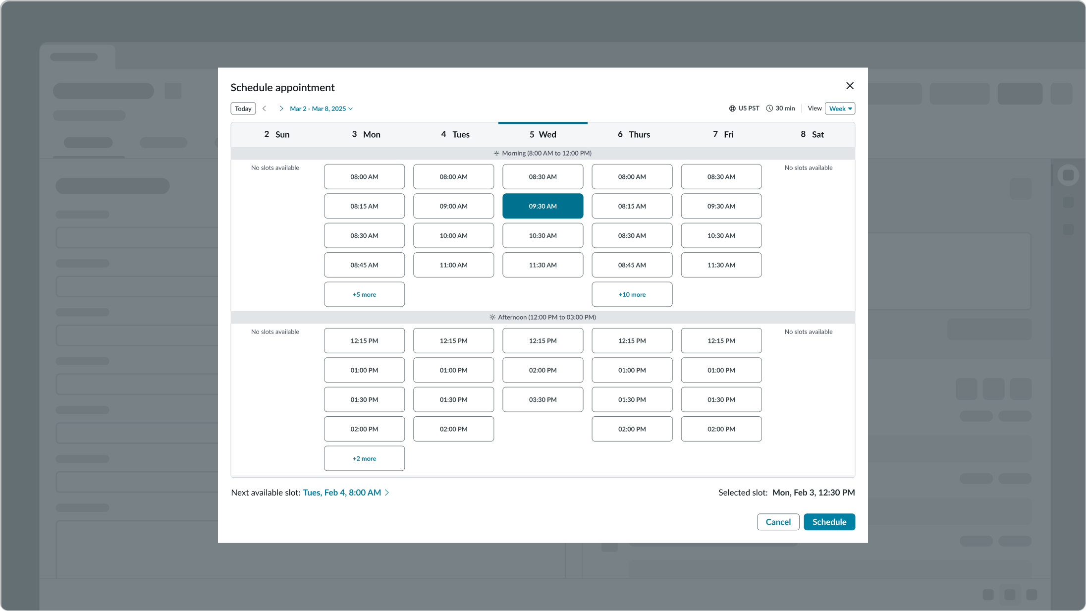 appointment calendar week