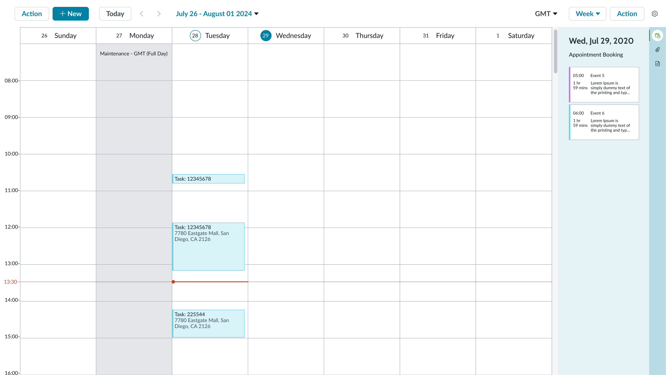 week view of the calendar