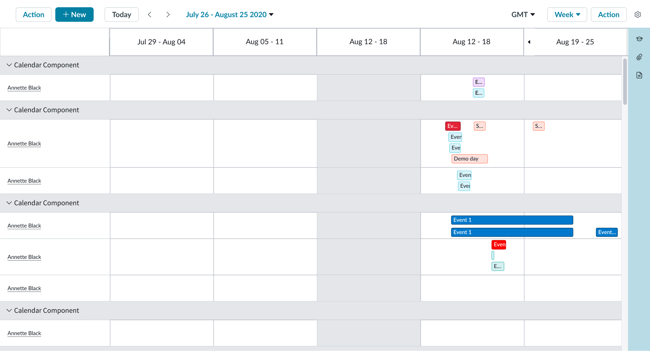 week view of the calendar