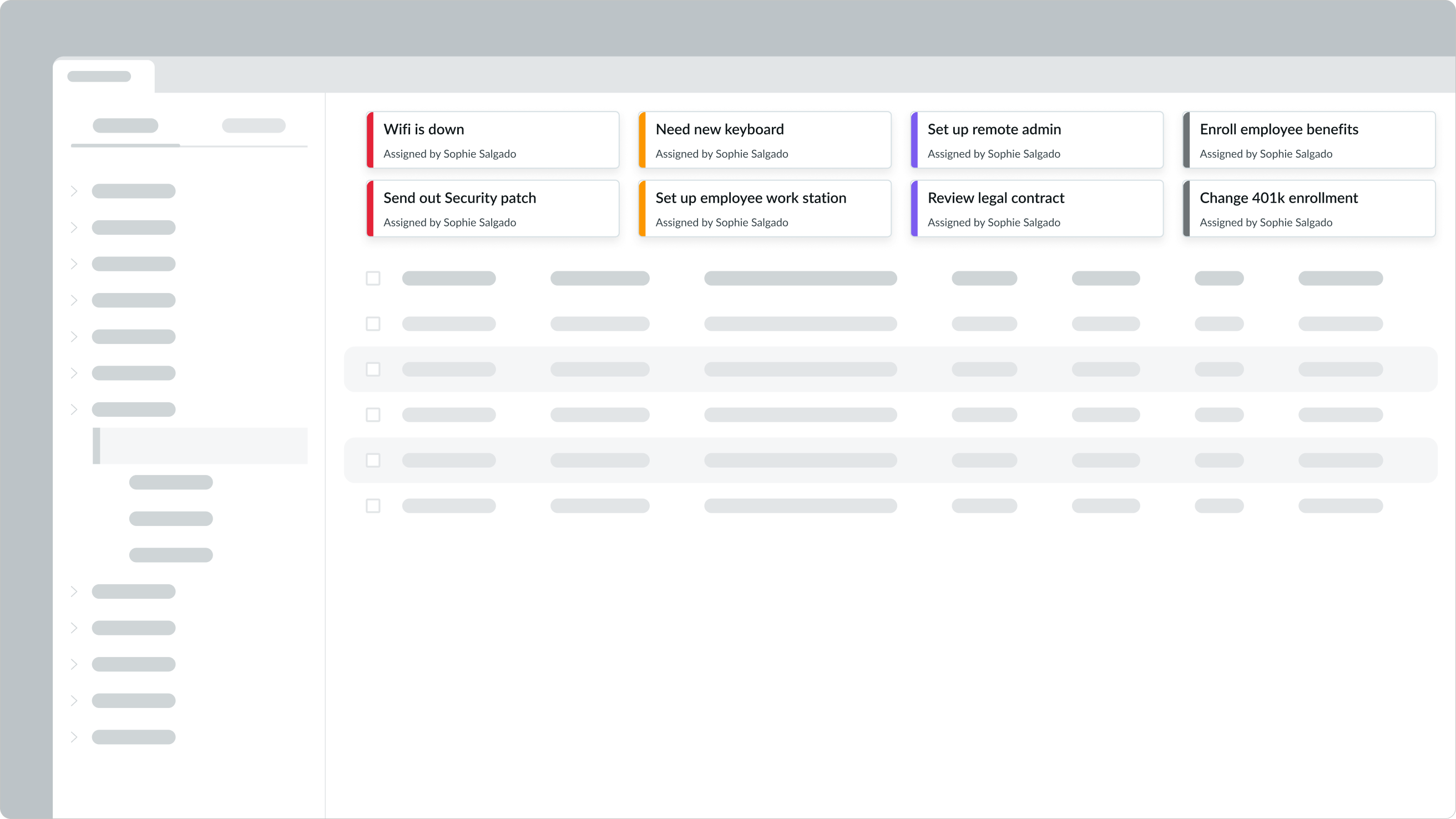 2 cards with a red sidebar and 2 cards with a blue sidebar, side by side in an experience