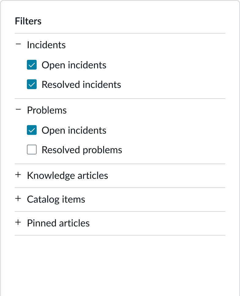 checkboxes used to filter content