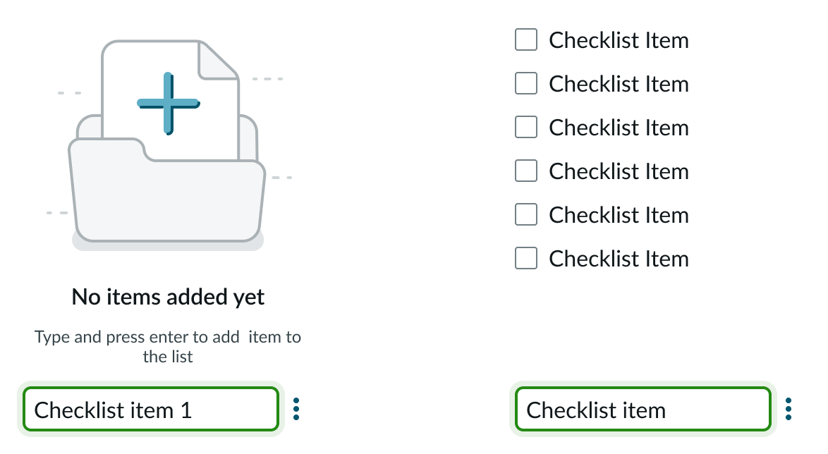 controls for adding a cheklist item and the new input for checkbox text