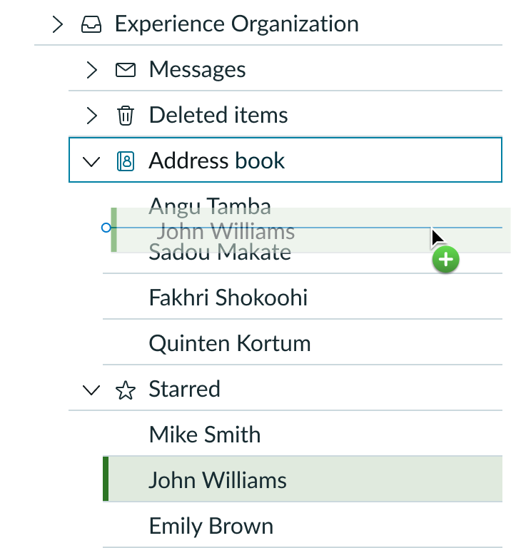 Address Book parent node opens when the user hovers the ghost node on it