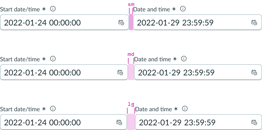 Comparison of three date-time-interval instances with varying gaps between the input fields.