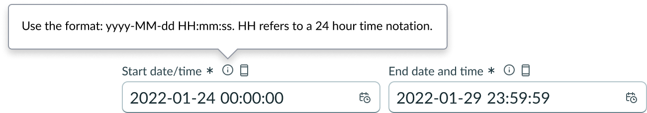 Date-time-interval with field helper text displayed.