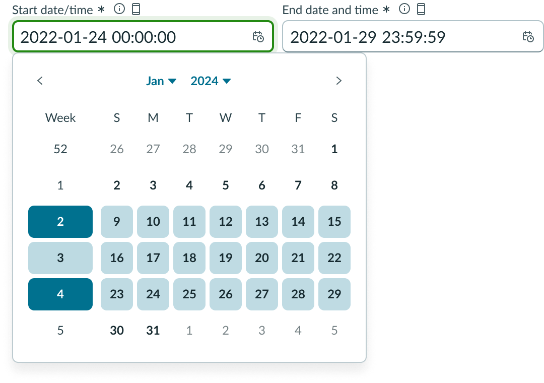 Date-time-interval displaying weeks.