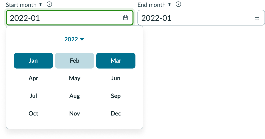 Date-time-interval displaying months.