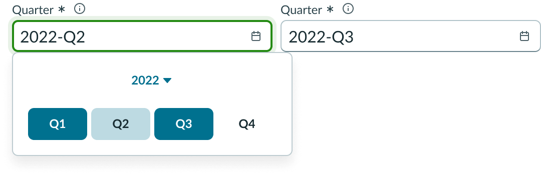 Date-time-interval displaying quarters.